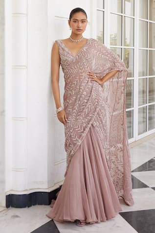 Charu and Vasundhara Sithara Lehenga Saree With Embroidered Blouse 