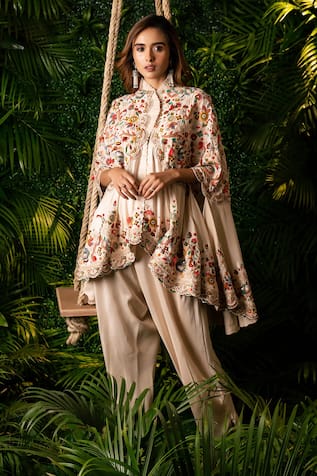 Pallavi Poddar Floral Embroidered Cape & Pant Set 