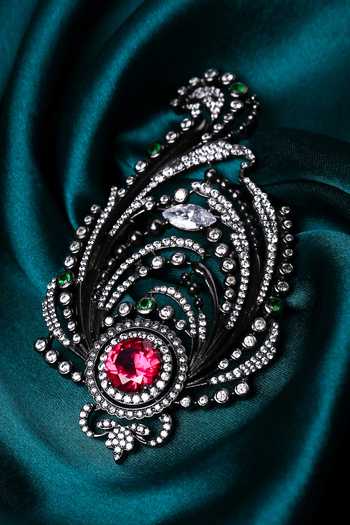 Cosa Nostraa Paisley Stone Embellished Brooch 