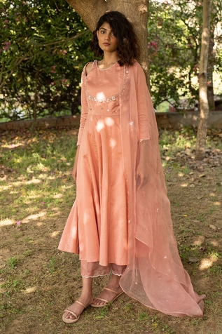 Zoon Sequin Embellished Yoke Anarkali Pant Set