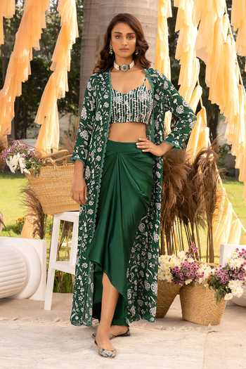 Chhavvi Aggarwal Printed Cape & Draped Skirt Set 