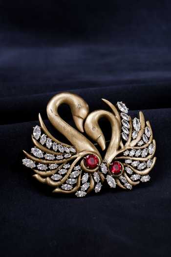 Cosa Nostraa Twin Swan Embellished Brooch 