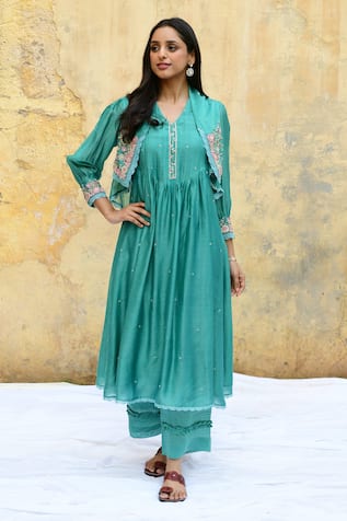 Label Niti Bothra Garden Embroidered Jacket Kurta & Palazzo Set 