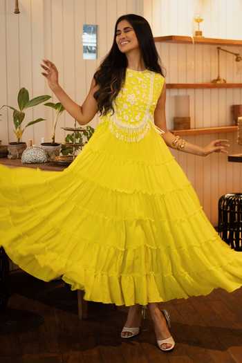KEITH GOMES Embroidered Yoke Tiered Dress 