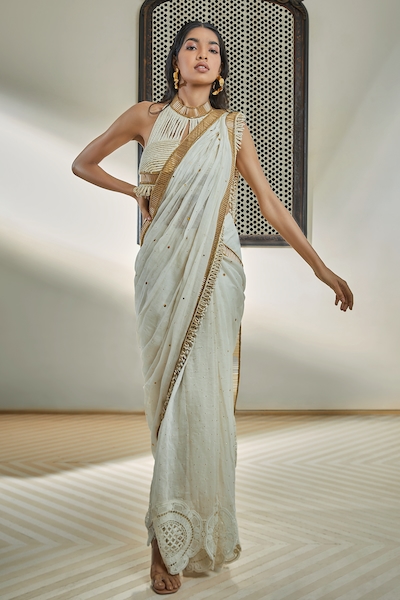 Surily G Pre-Stitched Badla Embroidered Saree