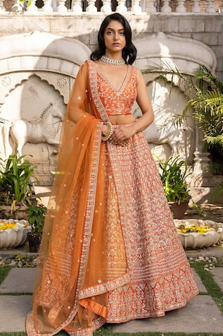 Suruchi Parakh Floral Embroidered Bridal Lehenga Set 