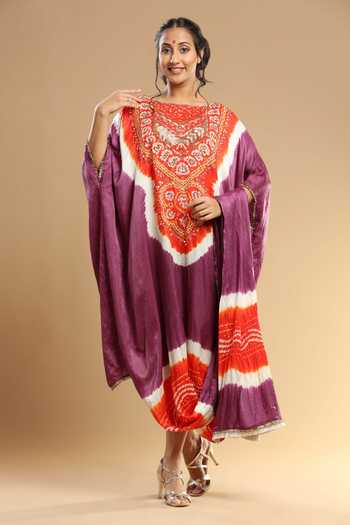 Etasha By Asha Jain Bandhani Pattern Drape Kaftan 