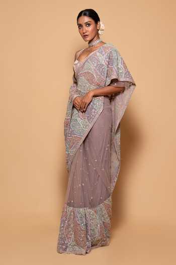 Pallavi Poddar Amoeba Embellished Saree With Velvet Blouse 