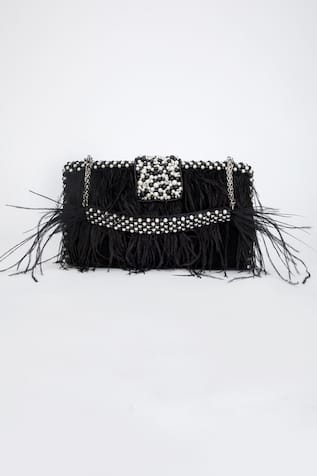 EENA Kiraz Feather Embellished Clutch 