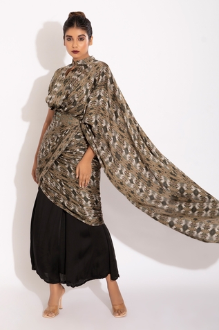 Studio Surbhi Abstract Print Palla Pant Saree With Blouse