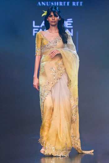Anushree Reddy Sehaj Flower Vine Work Saree With Unstitched Blouse 