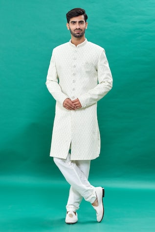 Thread & Sequin Embroidered Sherwani Set For Kids