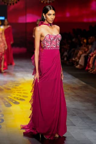 Nachiket Barve Moonflower Corset Draped Gown With Stole 