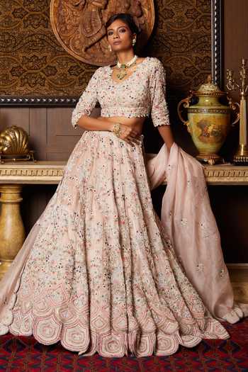 Prisho Floral & Scallop Embroidered Bridal Lehenga Set 