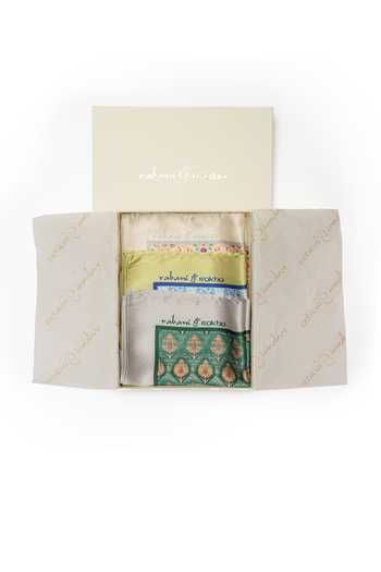 Rabani & Rakha Satin Multi Floral Print Pocket Square Gift Box - Set of 3 