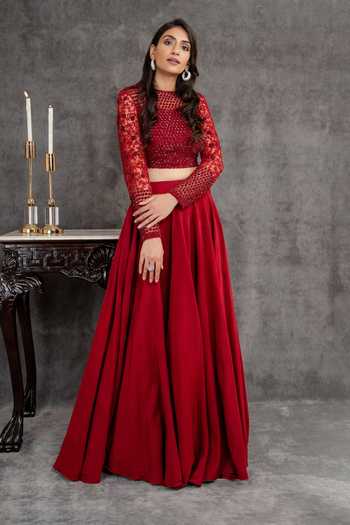 Sunita Bhandari Cutdana Embroidered Blouse & Lehenga Set 