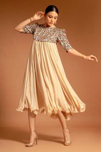 Sejal Kamdar Ajrak Embellished Yoke Dress 