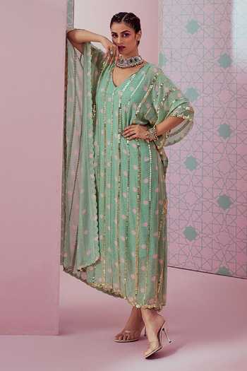 Krisha Sunny Ramani Geometric Print & Embroidered Kaftan 