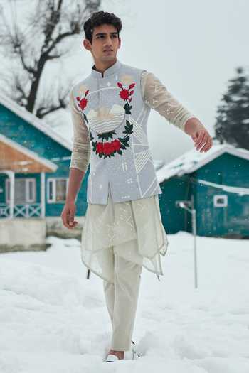 Sahil Kochhar Blue Resham Embroidered Nehru Jacket 