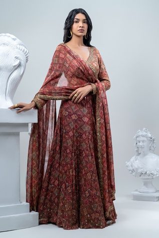 Nautanky Vintage Carpet Print Lehenga Set