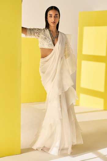 Ridhi Mehra Jada Pre-Draped Ruffle Saree With Pearl Blouse 