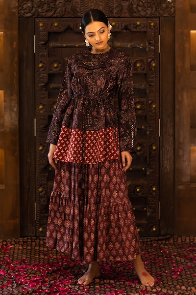 Vana Ethnics Ajrakh Print Top & Skirt Set