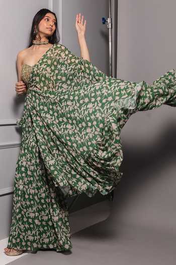 Ria Shah Label Floral Print One Sided Cape & Sharara Set 