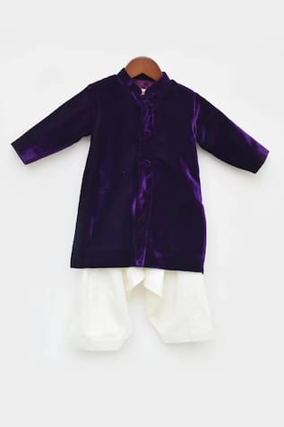 Velvet Full Sleeve Achkan & Pant Set 
