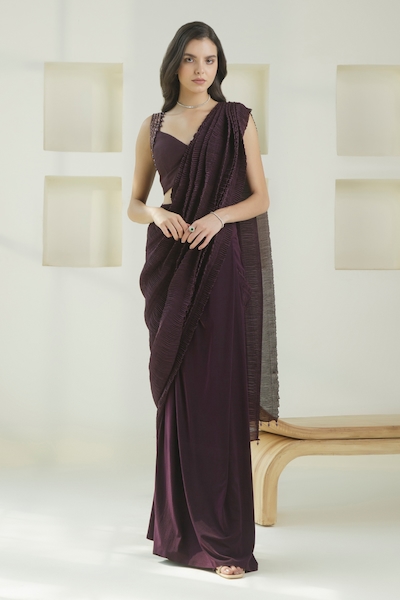Shop Purple designer Ruffle Sarees for Women Online