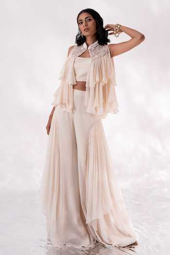 PIRI INDIA Hiya Ruffled Layered Cape Palazzo Set 