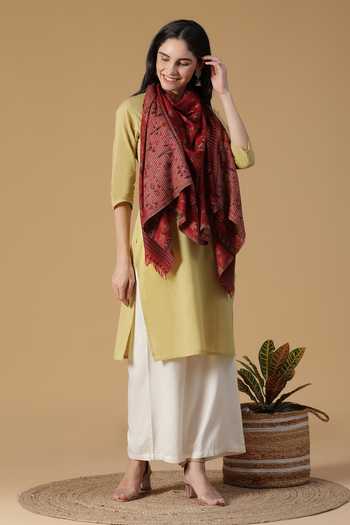 Shingora Jacquard Floral And Stripe Pattern Stole 