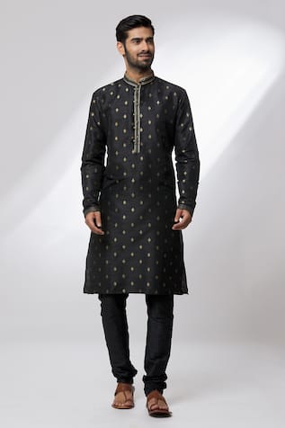 Sojanya (Since 1958) Men's Cotton Black Pathani Kurta Salwar Set