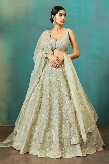 Aneesh Agarwaal Floral Applique Pattern Bridal Lehenga Set 