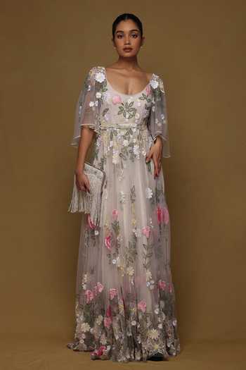 Shriya Som Floral Thread Embroidered Gown 