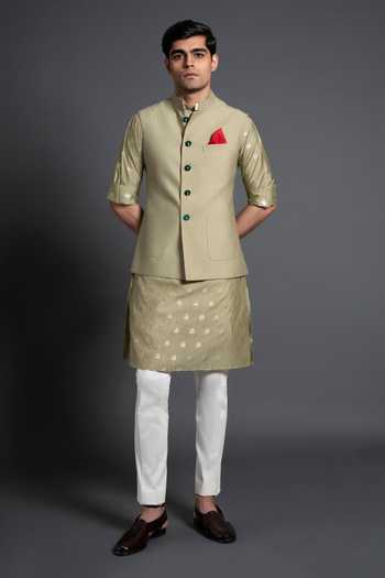 Raghavendra Rathore Jodhpur Silk Kantha Work Waistcoat 