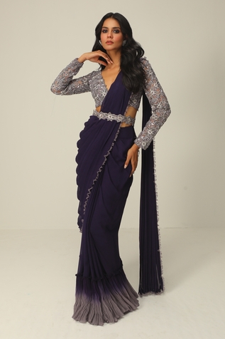 Rishi and Soujit Ombre Pre-Draped Saree With Embroidered Blouse