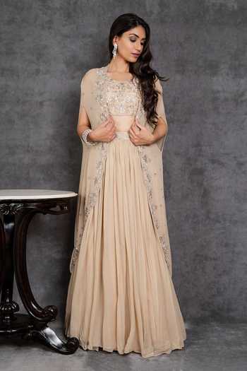 Sunita Bhandari Embroidered Cape Lehenga Set 