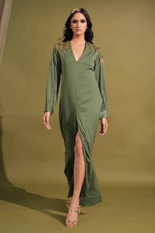 Nikita Mhaisalkar Sleeve Embellished Slit Dress 