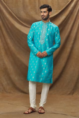 Floret Pattern Kurta & Cream Churidar Set 