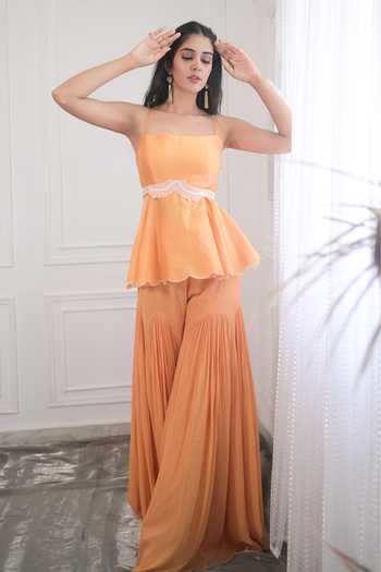 PIRI INDIA Scalloped Peplum Top & Sharara Set 
