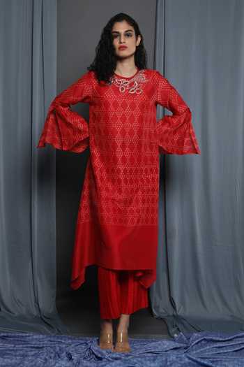 Krishna Mehta Abstract Print Chanderi Tunic 