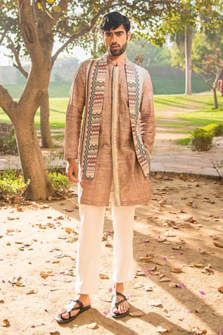 Soniya G Geometric Print Bundi & Kurta Set 