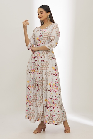 Adara Khan Floral Print Flared Tunic