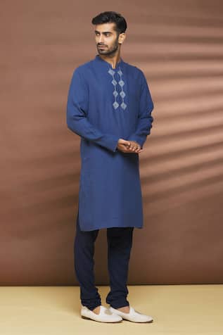 Linen Embroidered Placket Kurta 