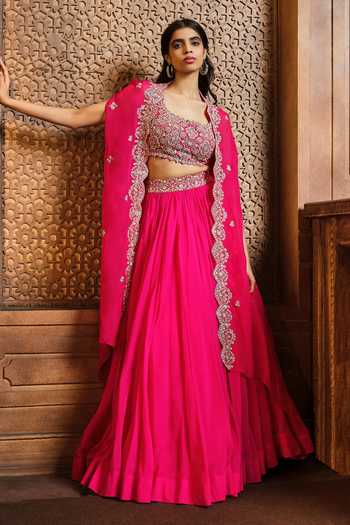 Aneesh Agarwaal Sequin Flower Embroidered Cape Lehenga Set 