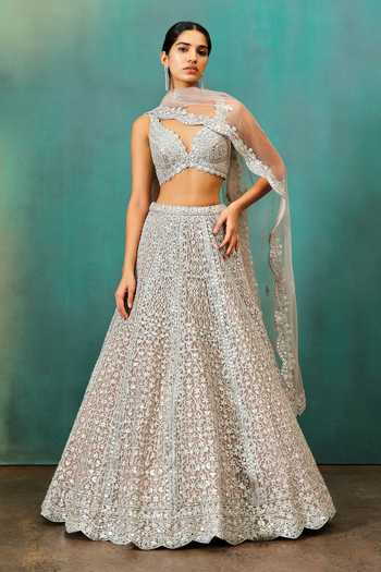 Aneesh Agarwaal Geometric Embroidered Bridal Lehenga Set 
