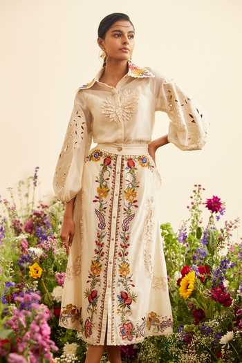 Chandrima Flower Vine Embroidered Skirt 