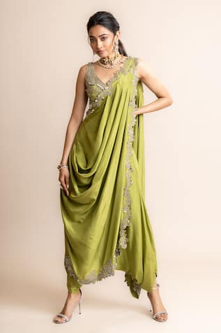 Nupur Kanoi Pre-Draped Dhoti Saree With Hand Embroidered Blouse 