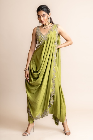 Nupur Kanoi Pre-Draped Dhoti Saree With Hand Embroidered Blouse