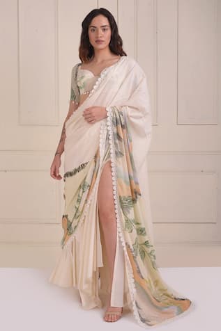 Shwetanga Organic Cotton Pre-Draped Saree With Blouse 